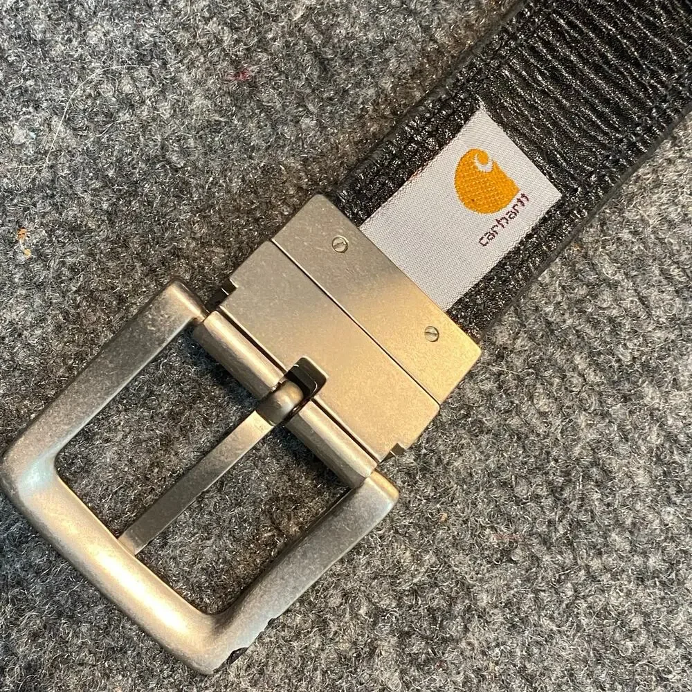 Carhartt Mens XL Reversible Leather Belt Black Brown Full Grain Silver Buckle